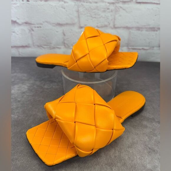 Bottega Veneta Shoes - Bottega Veneta Lido Orange Woven Slide Maxi Flat Sandals NEW Lagoon Tangerine